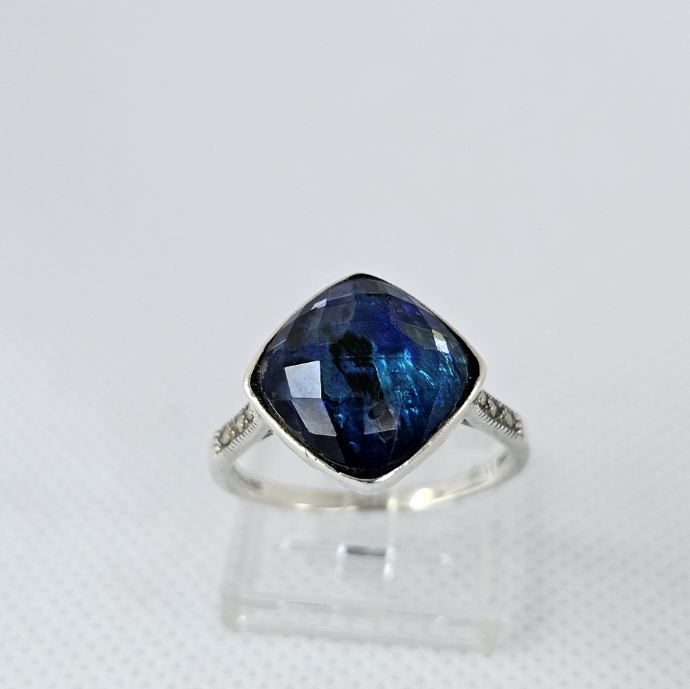 JTV Tillya Treasures Crystal Blue Abalone Doublet Sterling Silver Ring Size 10!